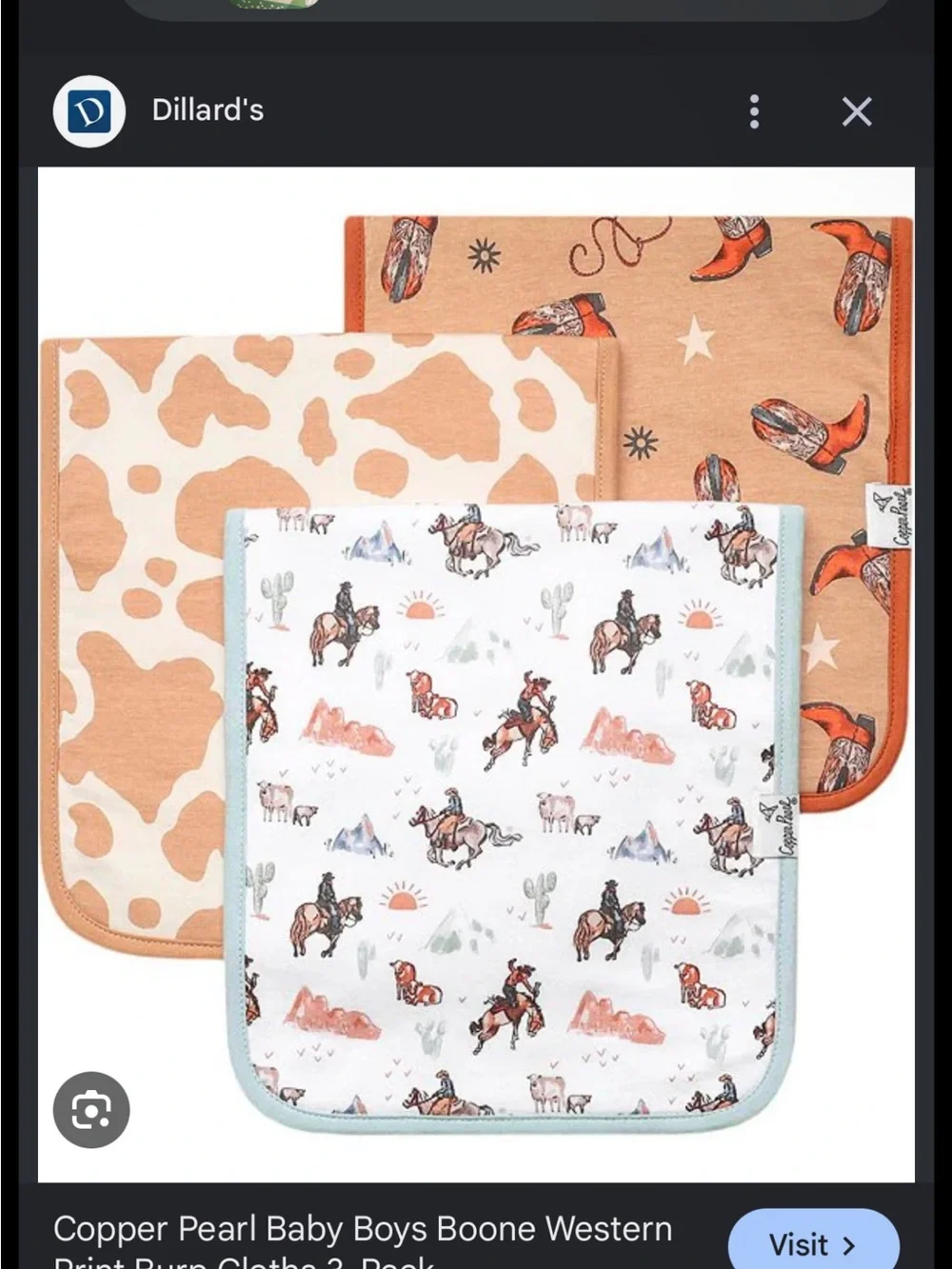 Copper Pearl Premium Baby Burp Cloths Western Style Boone